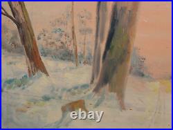 Paysage de forêt d'hiver de peinture à l'huile vintage
