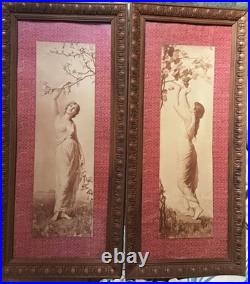 Pendant Lithographies Art Nouveau Signée Jean Benner 1885 Allégories Saisons