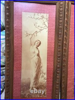 Pendant Lithographies Art Nouveau Signée Jean Benner 1885 Allégories Saisons