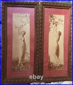 Pendant Lithographies Art Nouveau Signée Jean Benner 1885 Allégories Saisons