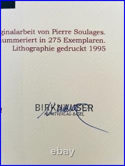 Pierre Soulages Lithographie COA Originale Signée Op Numérotée Au Crayon Limitée