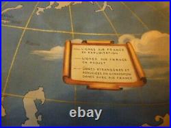 Planisphère Années 50 Air France Lucien Boucher Carte du Monde -Original