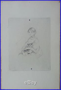 Pointe sèche de Berthe Morisot La fillette au chat