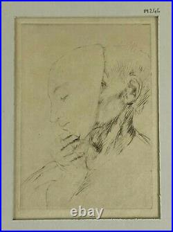 Pointe-sèche gravure Alphonse Legros (1837-1911) Personnage Homme au masque XIXè