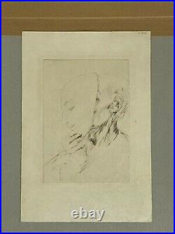 Pointe-sèche gravure Alphonse Legros (1837-1911) Personnage Homme au masque XIXè