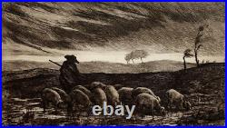 Porcher GRAVURE Eau Forte FELIX BRACQUEMOND Charles Chaplin 1861