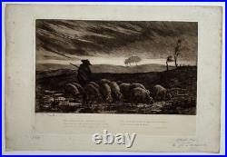 Porcher GRAVURE Eau Forte FELIX BRACQUEMOND Charles Chaplin 1861