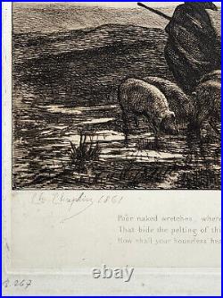 Porcher GRAVURE Eau Forte FELIX BRACQUEMOND Charles Chaplin 1861