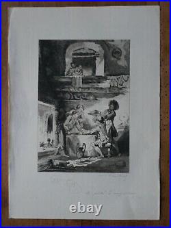 Potemont Adolphe Martial (1827-1883) Gravure Originale Signee Fragonard