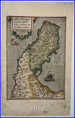 Pouilles ITALIE Puglia ABRAHAM ORTELIUS Gravure CARTE Apuliae GASTALDI XVI°