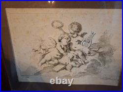 Putti, angelots, paire de gravures encadrées, gravure ancienne