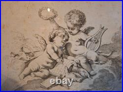 Putti, angelots, paire de gravures encadrées, gravure ancienne Putti, angelots, paire de gravures encadrées, gravure ancienne