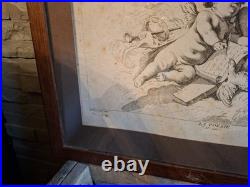 Putti, angelots, paire de gravures encadrées, gravure ancienne
