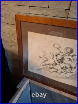 Putti, angelots, paire de gravures encadrées, gravure ancienne