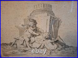 Putti, angelots, paire de gravures encadrées, gravure ancienne