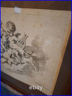 Putti, angelots, paire de gravures encadrées, gravure ancienne Putti, angelots, paire de gravures encadrées, gravure ancienne