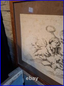 Putti, angelots, paire de gravures encadrées, gravure ancienne Putti, angelots, paire de gravures encadrées, gravure ancienne