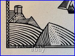 Quillivic Gravure sur bois Woodcut Paysage Marine Bretonne Bateau Le Langoustier