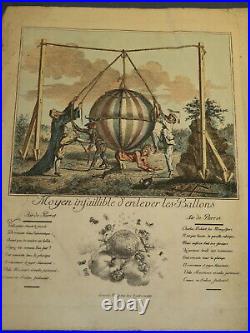 RARE Gravure XVIII CARICATURE MONTGOLFIERE AEROSTAT BALLON MONTGOLFIER 1780