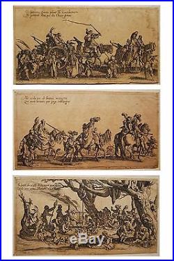 RARE série 3 gravures Jacques CALLOT les BOHEMIENS début XVIIe vergé filigrané