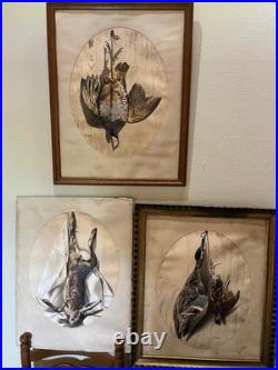 Rare 3 lithographies A. PINGOT 19e sarcelle & caille perdrix rouge lièvre