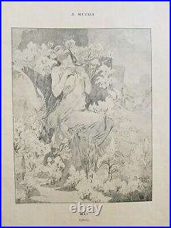 Rare Alphonse Mucha illustration pour le magazine Cocorico 1899 original vintage