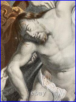 Rare Belle Gravure Lithographie Rubens descente de croix Jesus Christ vierge art