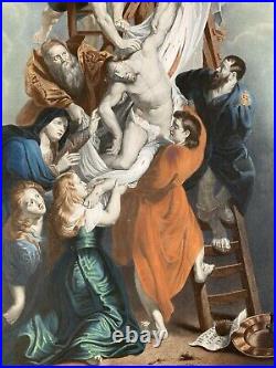 Rare Belle Gravure Lithographie Rubens descente de croix Jesus Christ vierge art
