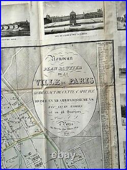 Rare Plan Routier De La Ville De Paris Orné De 28 Vues. Rosselin. 1832