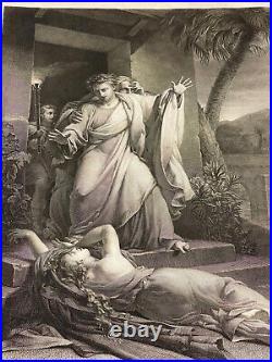 Rare grande gravure XIXème scène biblique Le Lévite d'Ephraïm