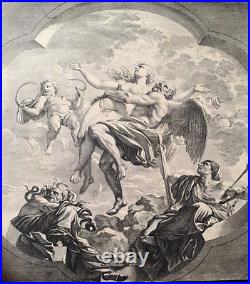 Rare grande gravure XVIIIème scène mythologique allégorie vérité & temps Méduse