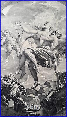 Rare grande gravure XVIIIème scène mythologique allégorie vérité & temps Méduse