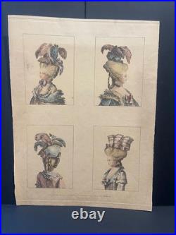 Rare grande gravure mode dame costume français XVIIIème étude demoiselles Rare grande gravure mode dame costume français XVIIIème étude demoiselles