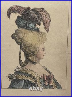 Rare grande gravure mode dame costume français XVIIIème étude demoiselles Rare grande gravure mode dame costume français XVIIIème étude demoiselles