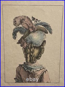 Rare grande gravure mode dame costume français XVIIIème étude demoiselles Rare grande gravure mode dame costume français XVIIIème étude demoiselles