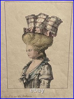 Rare grande gravure mode dame costume français XVIIIème étude demoiselles Rare grande gravure mode dame costume français XVIIIème étude demoiselles