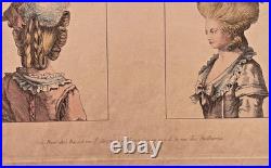 Rare grande gravure mode dame costume français XVIIIème étude demoiselles Rare grande gravure mode dame costume français XVIIIème étude demoiselles