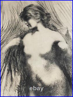 Rare grande gravure symboliste Henri Le Riche signée nu féminin curiosa