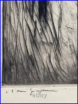 Rare grande gravure symboliste Henri Le Riche signée nu féminin curiosa
