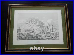 Rare gravure Théodore Aligny eau-forte Corinthe encadrée signée et datée 1846