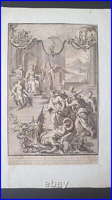 Rare gravure XVIIIème mythologie dieux de l'Olympe & création du monde monstre