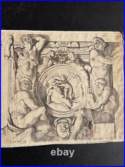 Rare gravure XVIIème Atlantes mythologie Annibal Carrache Caracci & Cesius