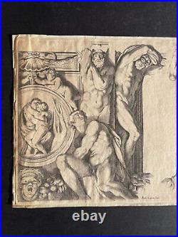 Rare gravure XVIIème Atlantes mythologie Annibal Carrache Caracci & Cesius