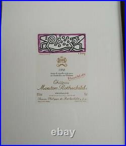 Rare lithographie dessin Keith Haring pour Chateau Mouton Rothschild Pauillac 88