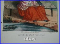 Rarissime Esquises Sénégalaises gravure couleur originale Reine 1853 Abbé Boilat