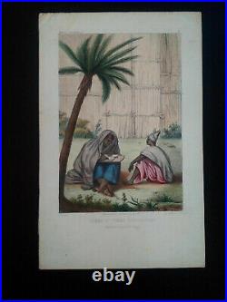 Rarissime Esquises Sénégalaises gravure couleur originale couple1853 Boilat