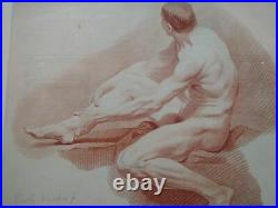 Rarissime grande gravure XVIIIème Demarteau Vanloo sanguine homme superbe cadre