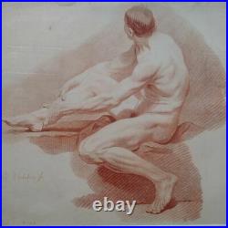 Rarissime grande gravure XVIIIème Demarteau Vanloo sanguine homme superbe cadre