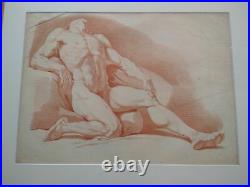 Rarissime grande gravure XVIIIème Suve & Duret sanguine homme nu académie cadre