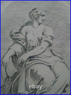 Rarissime gravure Annibal Carrache XVIIème sainte ou muse antique